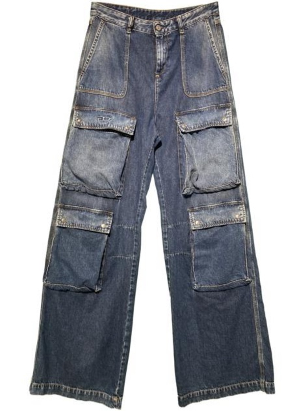 Diesel Blue Patchwork Wide-Leg Cargo Jeans
